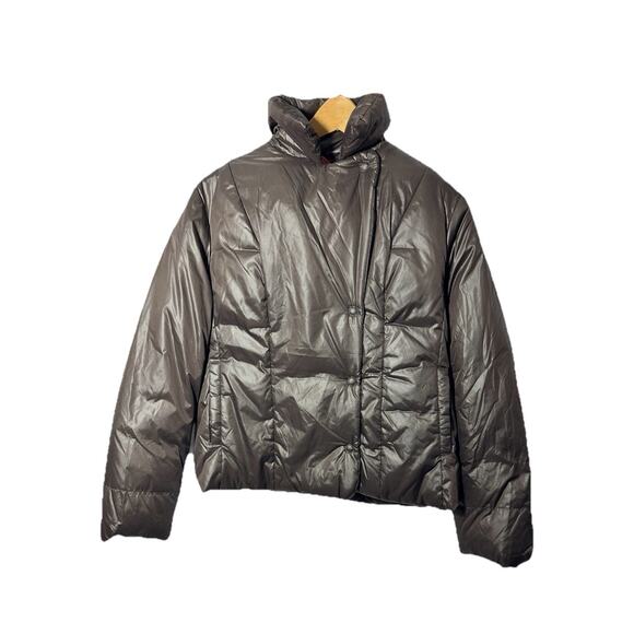 Y2K Gap Women's Puffer Jacket Small Brown Nylon Down Filled Snap Buttons New! - Picture 2 of 10